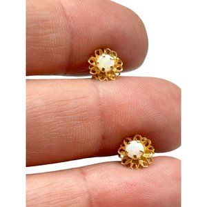 Petite Studs Earrings 14K Yellow Gold & Genuine Opals Pierced Child Girl Jewelry